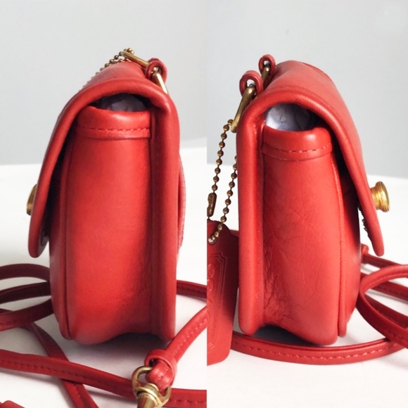 Vintage Coach Mini Bag Belt Bag Crossbody #9826 Messenger Red Leather USA - Picture 9 of 13